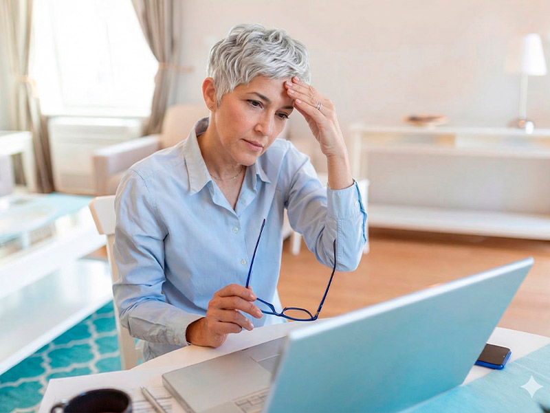 Adulto com dificuldade de concentração e organização no trabalho, representando TDAH em adultos.